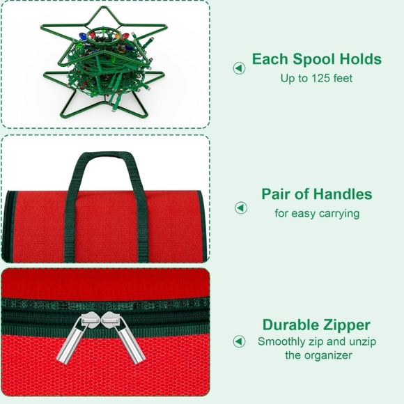 Dicasser Light Storage Zipper Carrying Bag with 3 Black Star Metal Reels - Picture 2 of 8